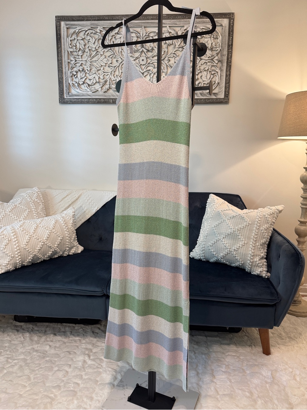 Leora Sheath By Charli Stripped Pastel Slip Dress In Pink, Green & Blue